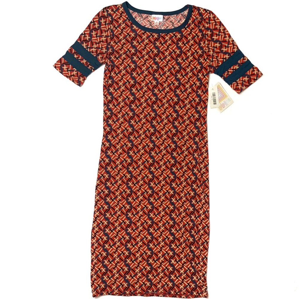 NWT LuLaRoe Julia Simply Comfortable Red Geometric Knit T-shirt Dress XS